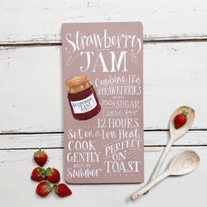 Extra Large Hand Painted Original STRAWBERRY JAM Recipe Board in Vintage Pink