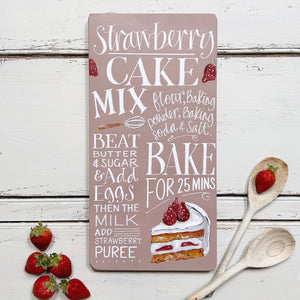 Extra Large Hand Painted Original STRAWBERRY CAKE RECIPE Board in Vintage Pink