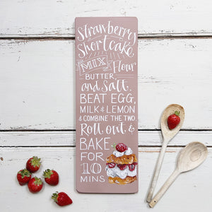 Hand Painted Original STRAWBERRY SHORTCAKE Recipe Board in Vintage Pink