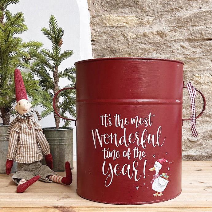 Large Hand Painted Chippy Christmas Tub - 