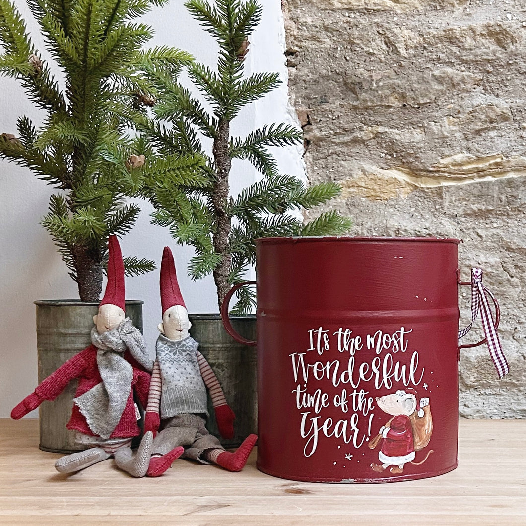 Medium Hand Painted Chippy Christmas Tub - 