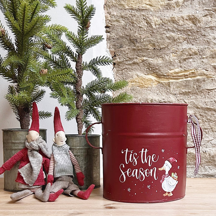 Medium Hand Painted Chippy Christmas Tub - 