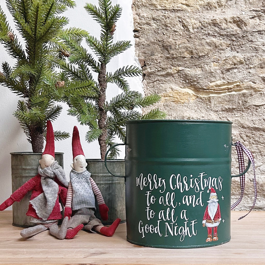 Medium Hand Painted Chippy Christmas Tub - 