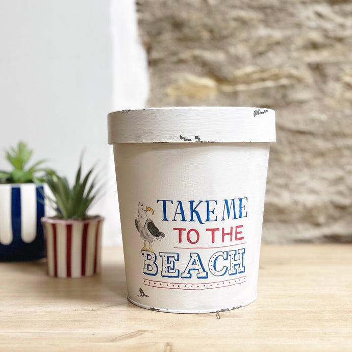 Hand Painted Take me to the Beach Chippy Paint Flower Pot