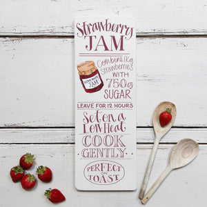 Hand Painted Original STRAWBERRY JAM Recipe Board in Shadow White