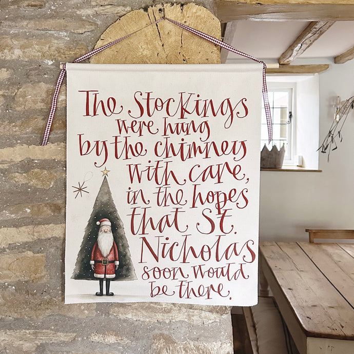 Handmade THE STOCKINGS WERE HUNG Large Organic Cotton Wall Hanging