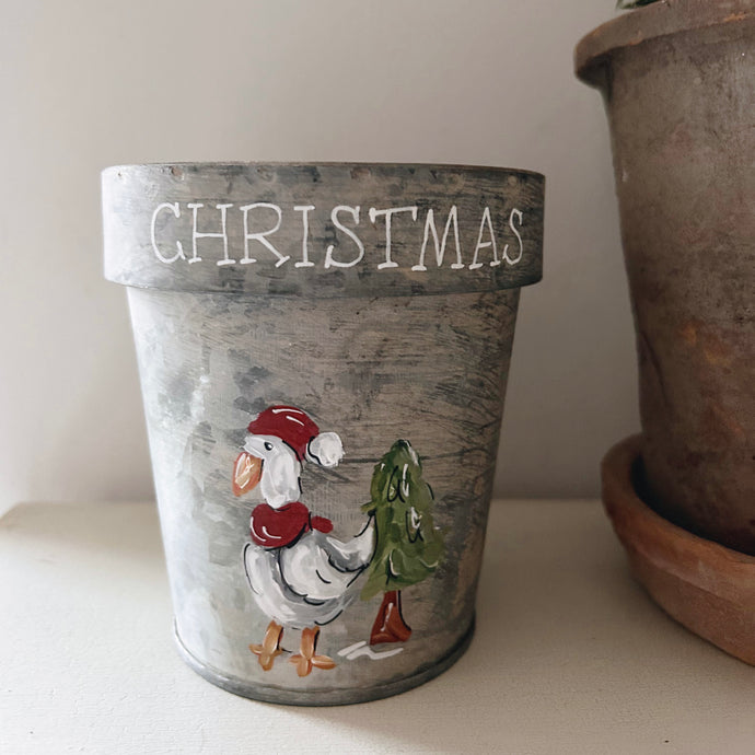 Small Handpainted GOOSE Flower Pot