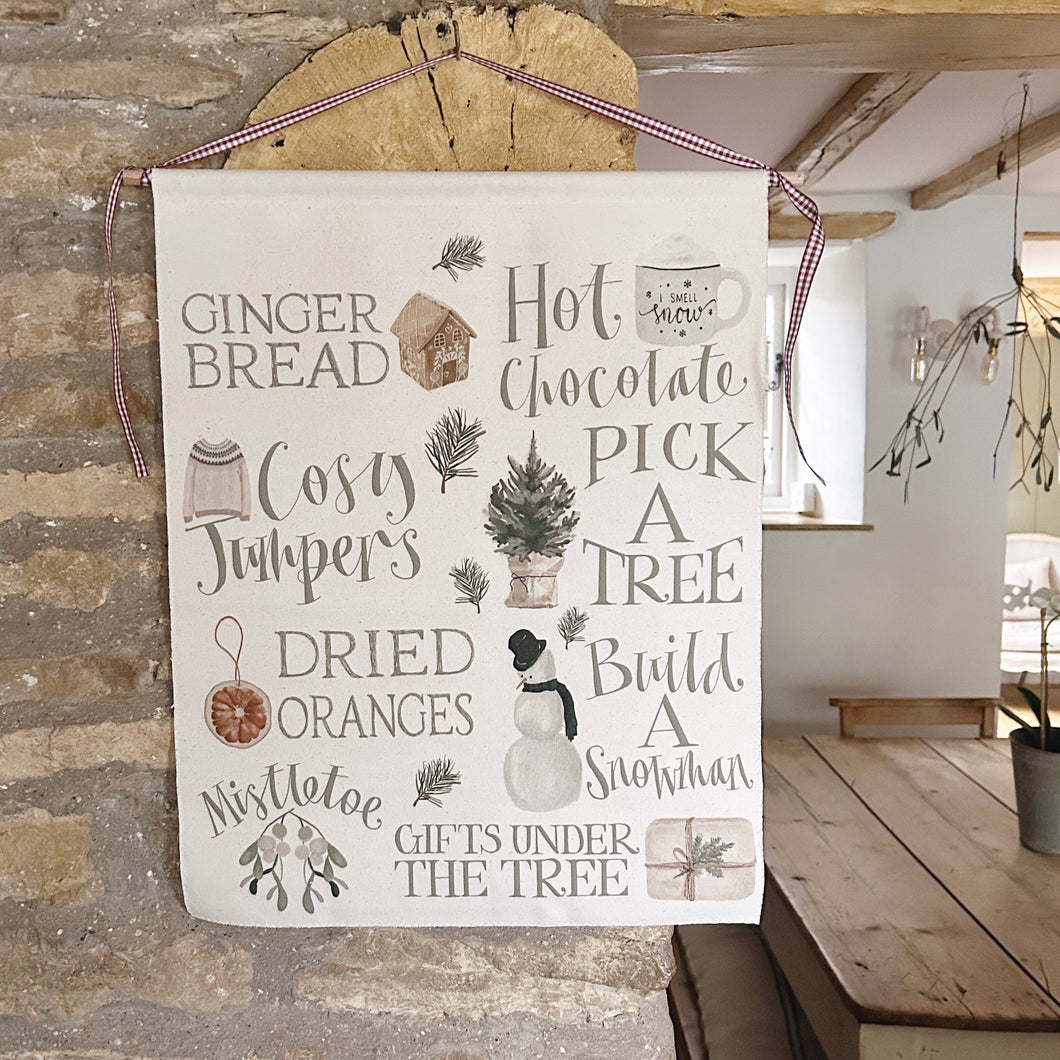 Handmade CHRISTMAS JOY Large Organic Cotton Wall Hanging