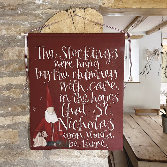 Handmade THE STOCKINGS WERE HUNG Large Organic Cotton Wall Hanging