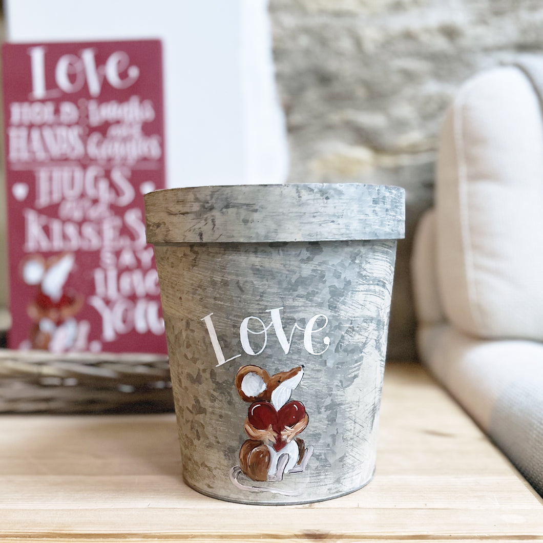 Hand Painted LOVE Large Flower Pot