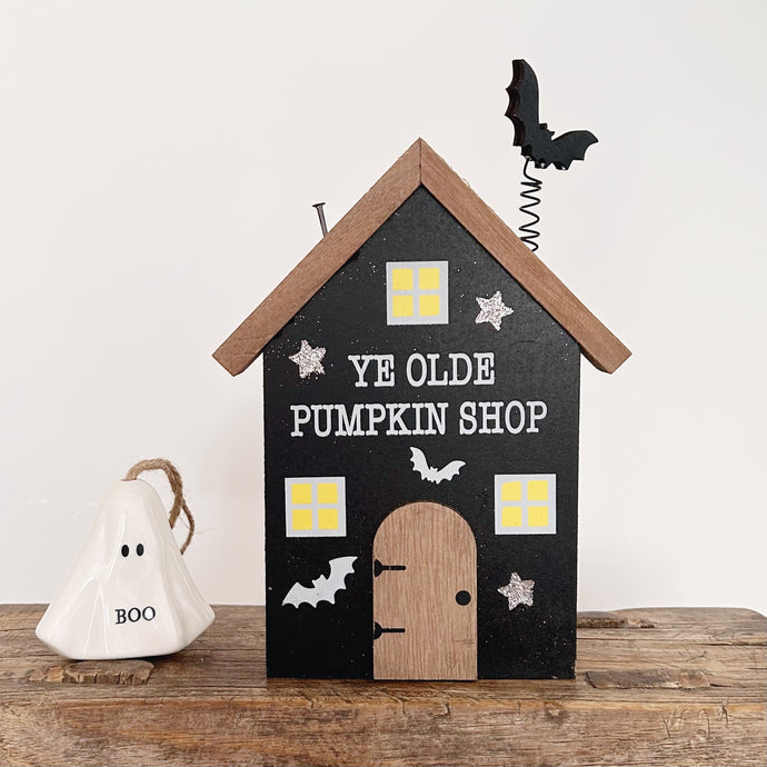 Black Wooden Ye Olde Pumpkin Shop Decoration