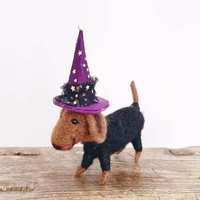Halloween Wool Dachshund Witch Decoration