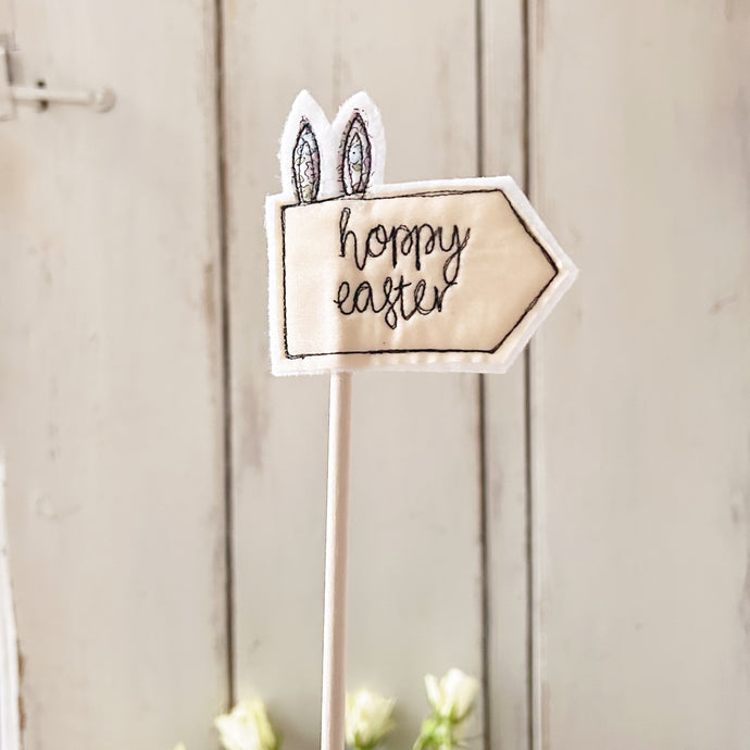 Hand Embroidered Hoppy Easter Flag