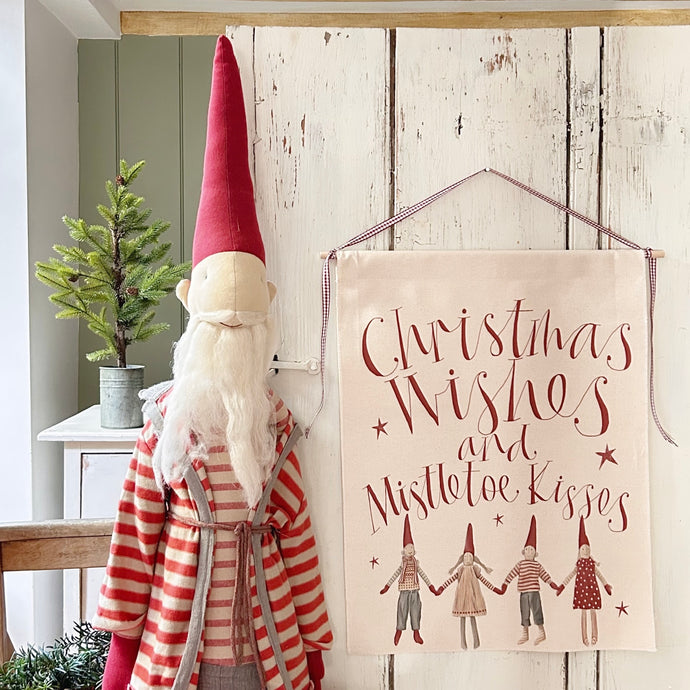 Handmade CHRISTMAS WISHES Large Organic Cotton Wall Hanging