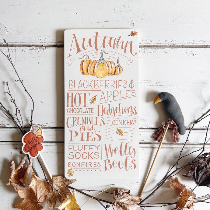 Hand Painted Original AUTUMN Board in Shadow White