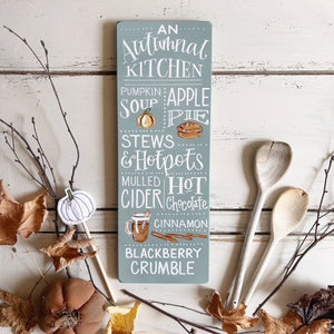 Hand Painted Original AN AUTUMNAL KITCHEN Board in Duck Egg