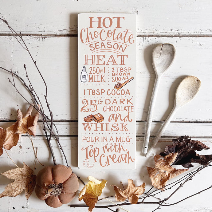 Hand Painted Original HOT CHOCOLATE Board in Shadow White