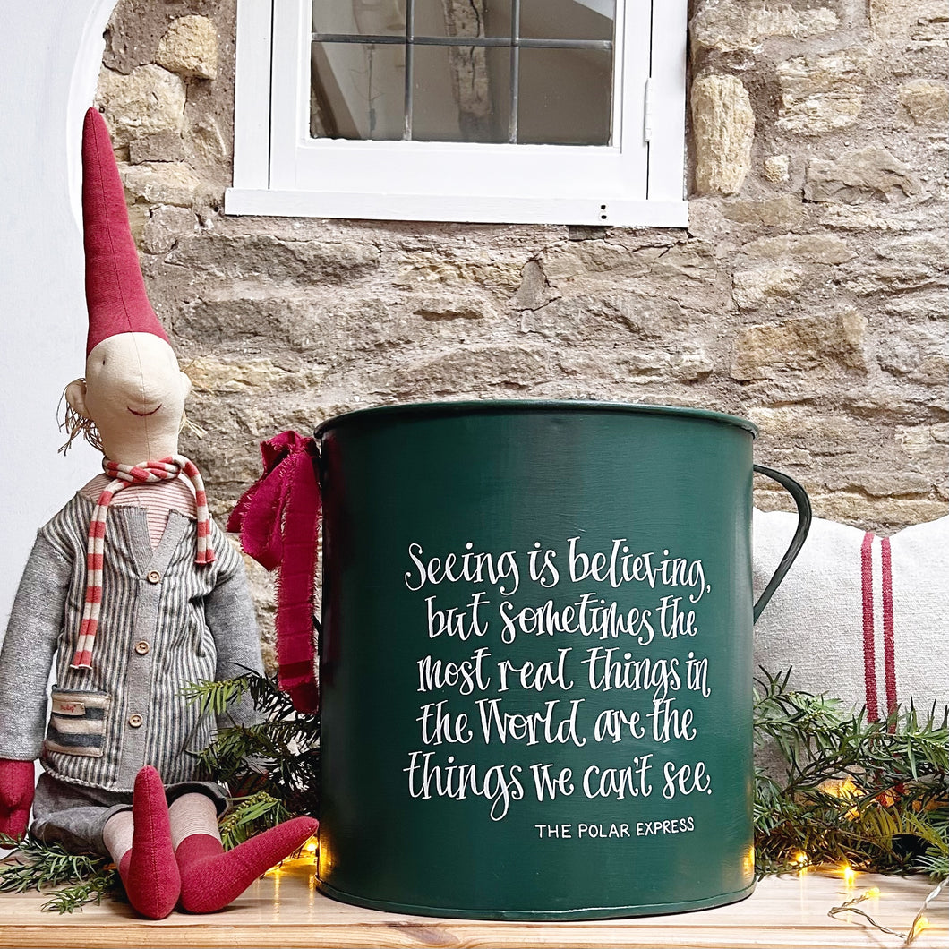 Hand Painted Large Galvanised POLAR EXPRESS Christmas Tub in Fir Tree