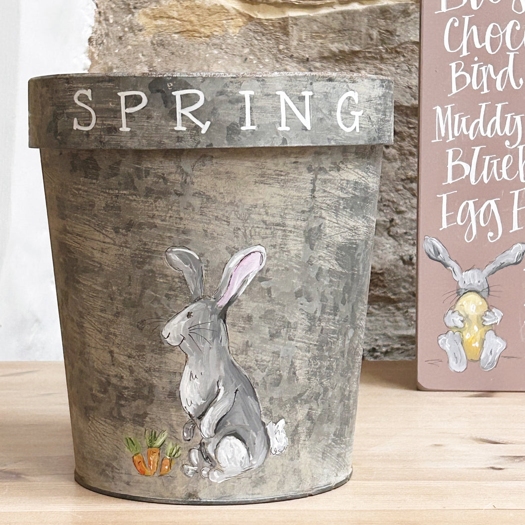 Hand Painted Large Bunny Flower Pot