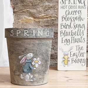 Hand Painted Large Bunny Flower Pot