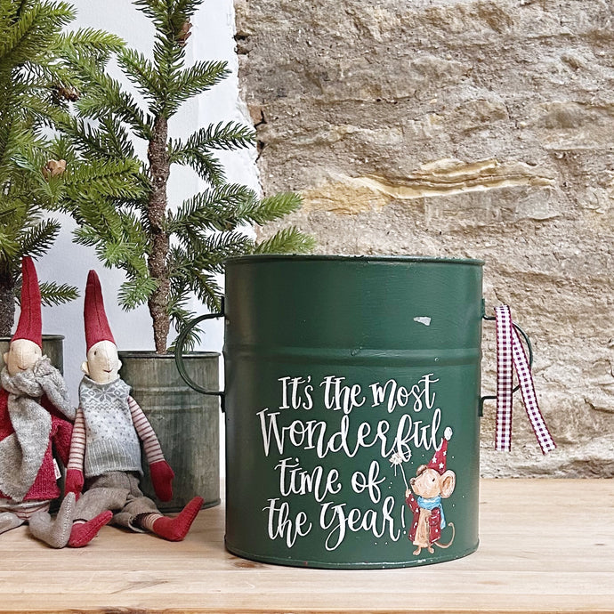 Medium Hand Painted Chippy Christmas Tub - 