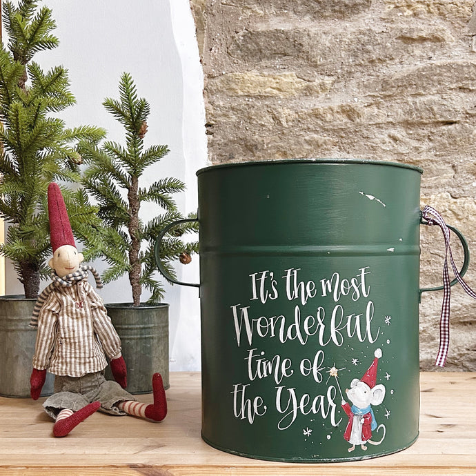 Large Hand Painted Chippy Christmas Tub - 