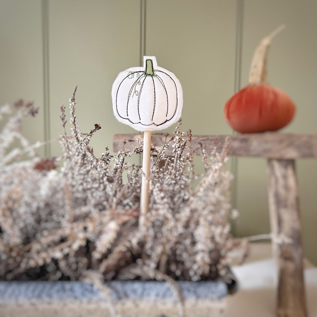 Hand Embroidered White Pumpkin Topper