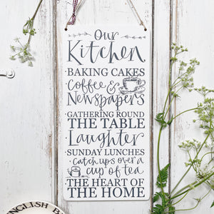 Handmade Hanging OUR KITCHEN Signature Goose & Grey Board VARIOUS COLOURS