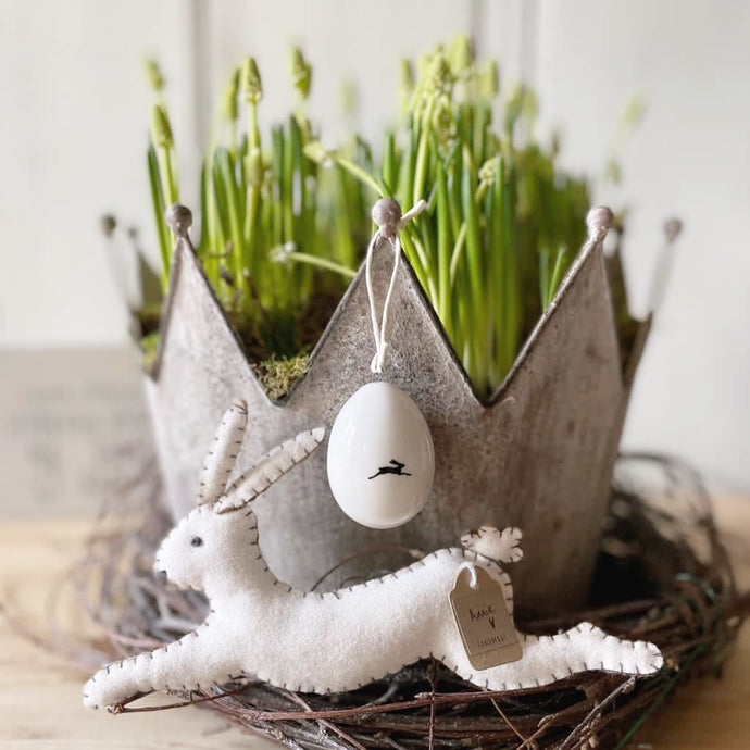 Lovely Leaping Hare Porcelain Springtime Decorative Egg